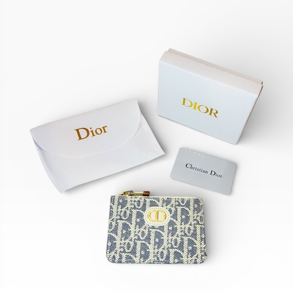 Dior 30 Montaigne Wallet Blue Dior Oblique Chambray And Light Biscuit Calfskin